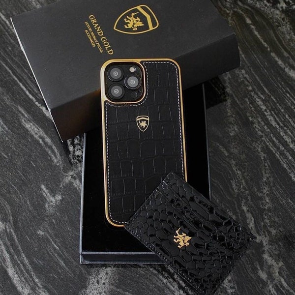 Handgefertigte Eleganz Luxus Leder iPhone Hüllen. Luxus iPhone 15 Pro & 15 Pro Max Krokoprägung Hülle / Personalisierte iPhone 13 14 Hülle