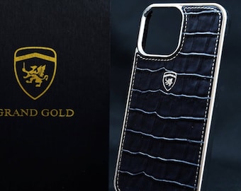 Handmade Luxury Leather iPhone Cases. Luxury iPhone 15 Pro & 15 Pro Max Crocodile Embossed Case / Personalized iPhone 13 14 Cases