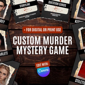 Aanpasbaar Canva Murder Mystery-verjaardagsdiner | Digitale downloadgame verjaardag afdrukbaar verjaardagsspel Aanwijzingsfeestje