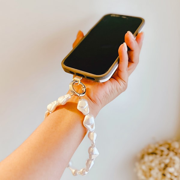 Pearl Wrist Phone Strap, phone wristlet, wrist keychain, cell phone charm, phone bracelet strap,  gift for her
