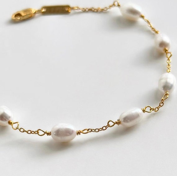 Freshwater Pearl Beaded Bracelet: 18k Gold Plated Chain - Etsy