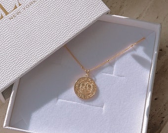 18k Gold Inca Sun Disc Necklace, Peru Jewelry, Gold Coin Necklace Pendant, Goddess Necklace, Gold Medallion Long Disc Necklace for Women