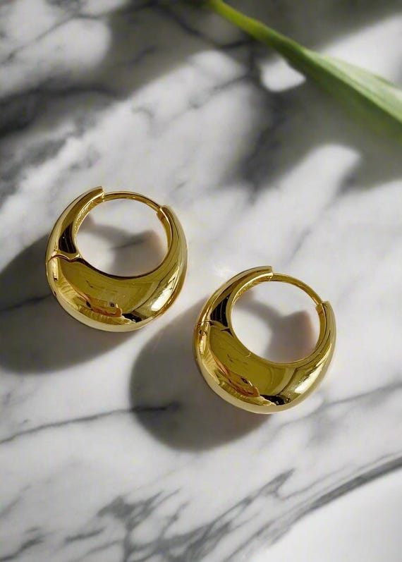 Chunky Gold Teardrop Hoop Earrings: 18k Gold Plated Sterling Silver