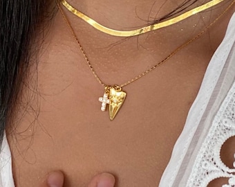 18k Gold Evil Eye Cross Necklace: Zircon Stone Pendant