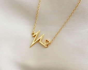 18k gold Heartbeat Pendant Necklace, sterling  Silver ECG/EKG Necklace , Heartbeat Necklace, Nurse Necklace