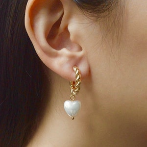 Heart Pearl earrings, heart shape Pearl hoops, baroque earrings, love earrings, women’s earrings, gift for her