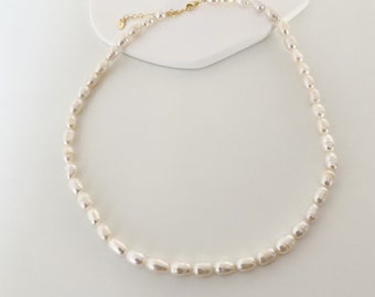 925 Sterling Silber Echte natürliche barocke Süßwasserperle Klassische Strang-Halskette, 14 Karat vergoldet, Geschenk für Sie, Brautschmuck