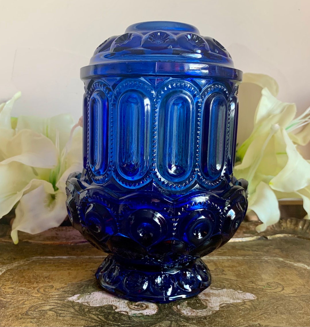 Rare L. E. Smith Cobalt Glass Fairy Lamp Moon Ans Stars