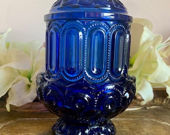 Rare L. E. Smith Cobalt Glass Fairy Lamp Moon ans Stars Candleholder