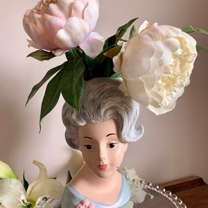 Rare vase en céramique à grosse tête vintage de 9&quot; de haut - vers les années 1960
