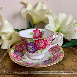 Vintage Royal Standard porseleinen theekop en schotel, Carmen-patroon, circa 1960