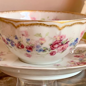 Rare Antique T.Haviland Limoges Bone China Made in France in 1893 hand painted teacup and saucer