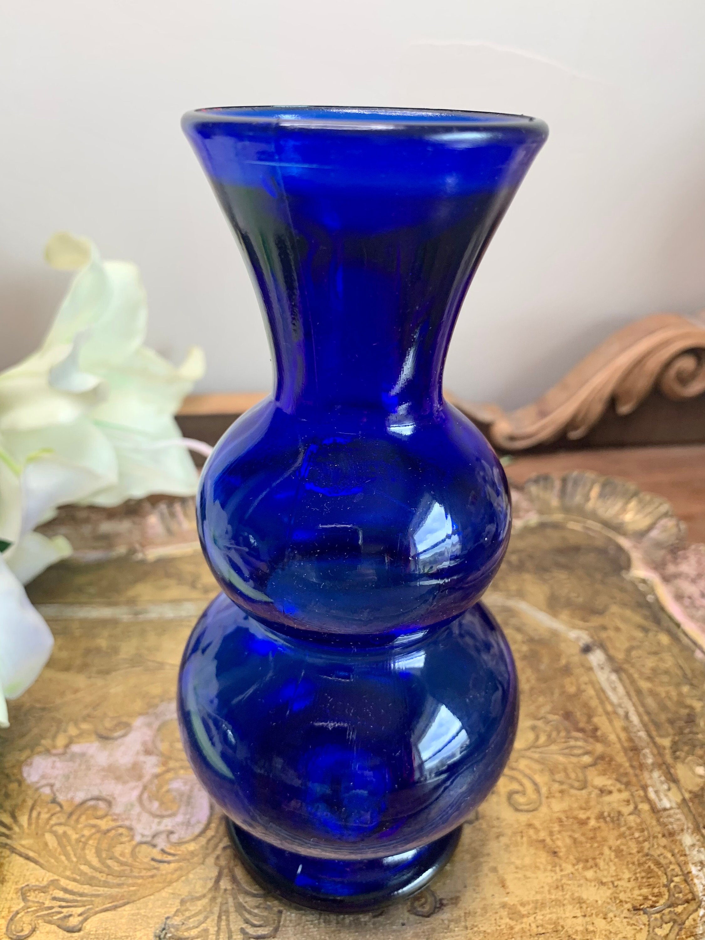 Vintage Collectible COBALT BLUE Pressed Glass VASE Unusual Etsy