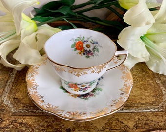 Vintage Rosina Bone China Teacup and Saucer Wild Flowers