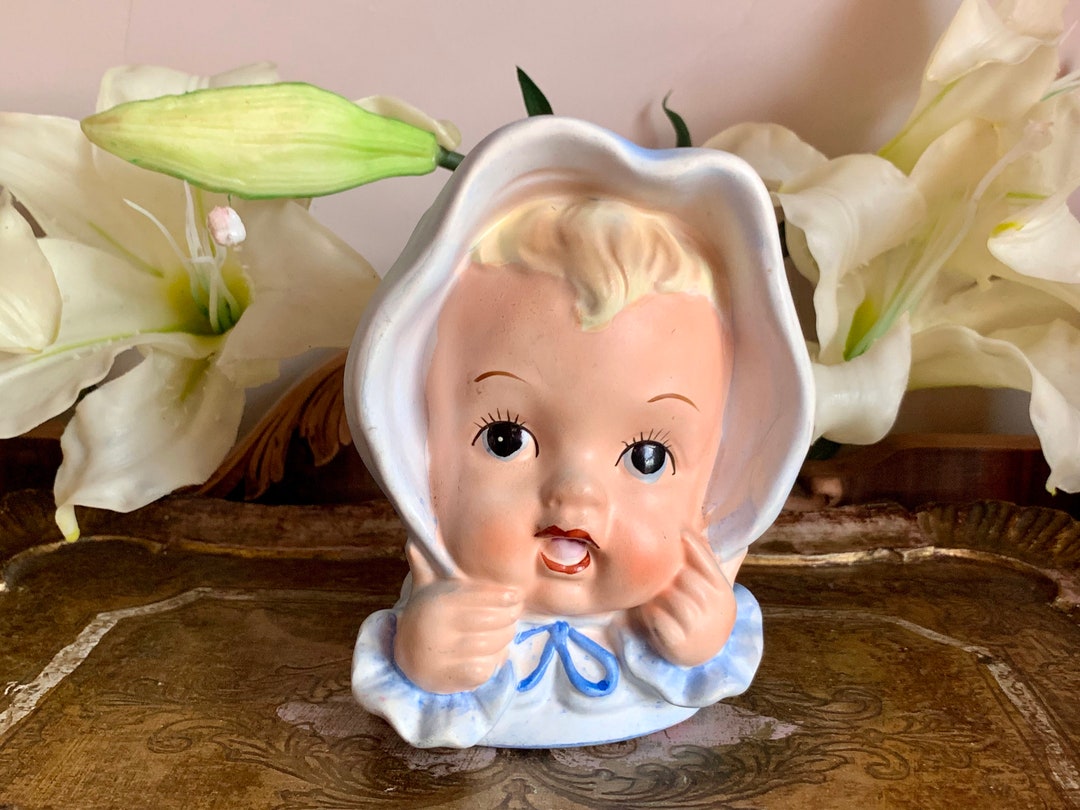 Rare Vintage Lefton Baby Head Vase Baby Boy 855 Etsy