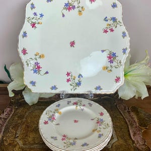 Rare Vintage Staffordshire Myott Cake Platter and four plates Set 1930’s