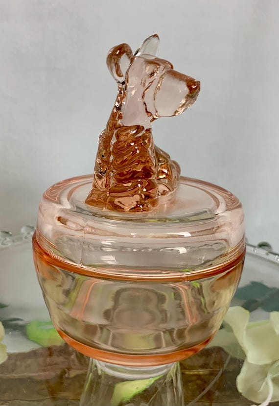 Vintage Jeannette Pink Depression Glass Scottish Terrier Dog Glass