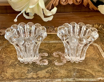 Pair of Vintage San Marco West Germany Bubble Glass Candlestick Holders, Taper Candle Holders