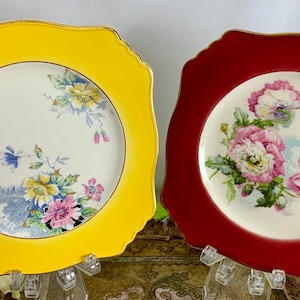 Prato de almoço quadrado vintage Royal Winton Grimwades com decoração floral 8 3/4”