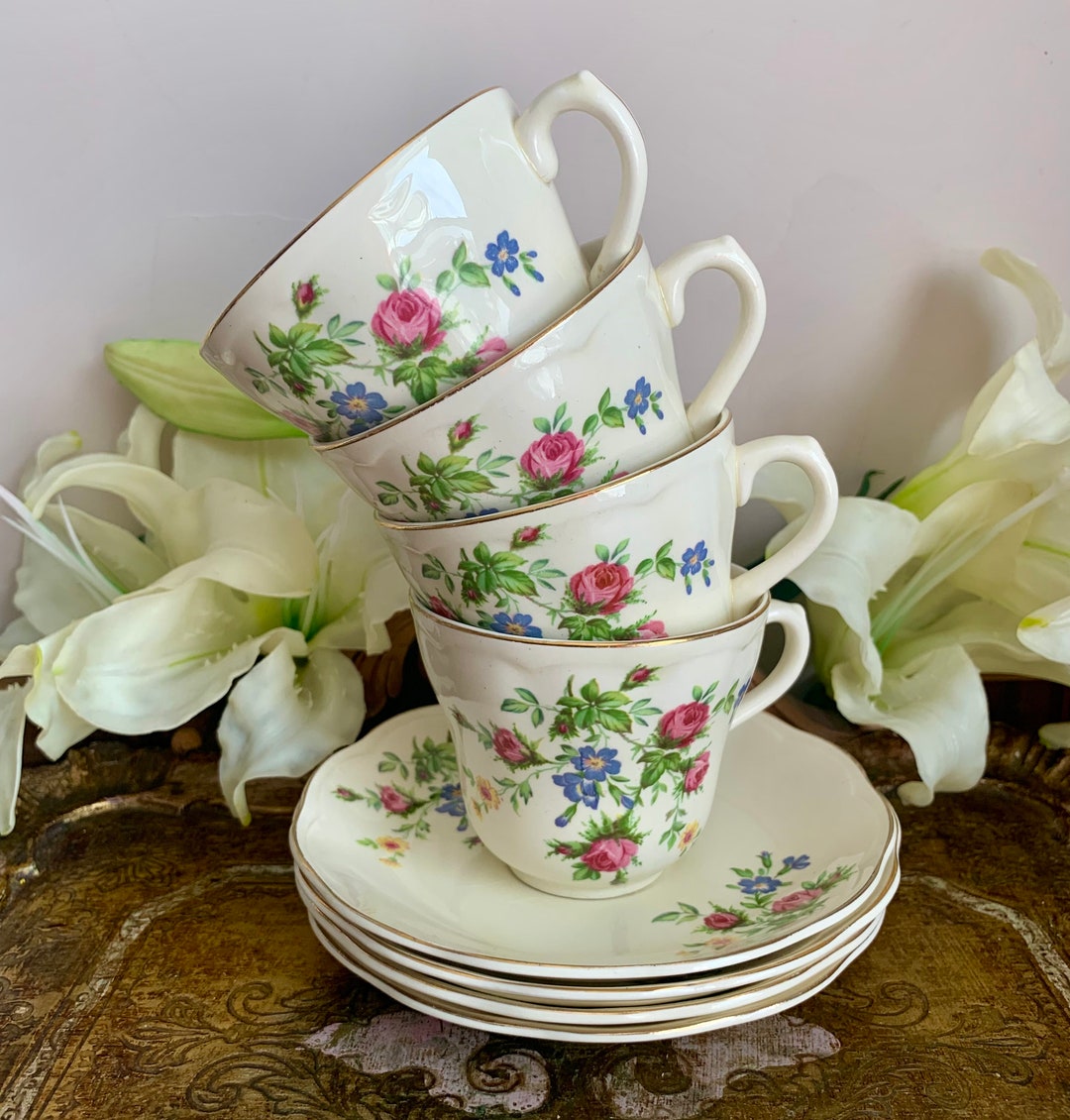Regency Tea Set Vintage Regency Set of Four Floral Bone China Teacups and Saucers - Etsy