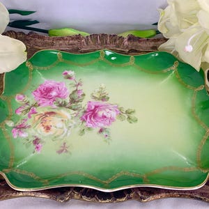 Antique Carl Tielsch (CT) Porcelain Dish with hand painted roses Victoria era circa 1880-1900 Made in Altwasser, Silesia, Germany