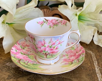 tasse à thé et soucoupe vintage Royal Albert Blossom Time Bone Chna 1950