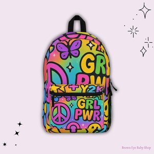 Colorful Empowerment Backpack, Cute School Bag, Girly Rucksack, Trendy Daypack, Gift for Teens, GRL PWR Design