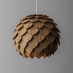 Handmade Wooden Pinecone Art Deco Pendant Light - Natural Walnut Finish - Modern Rustic Ceiling Lamp