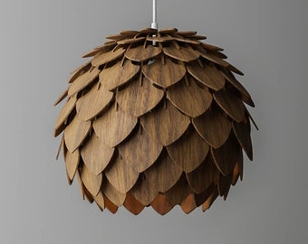 Pantalla de lámpara de piña de nogal, lámpara de techo de madera hecha a mano