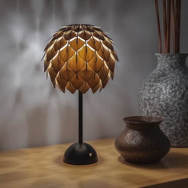 Pinecone Portable and rechargeable lamp - Wood Table Lamp Pinecone Mini - Wooden Bedside Lamp - Desk Light - Desk Lamp - Rustic Desk lamp