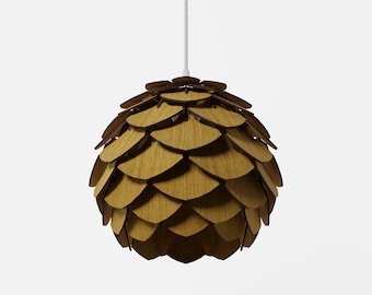 Mini Koloniale Eiche Pinecone Pendelleuchte - Handgefertigte Holzleuchter