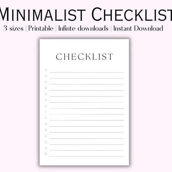 Minimalist Checklist Template Printable & Fillable, Simple Checklist Template, A4/A5/Letter, Instant Download PDF