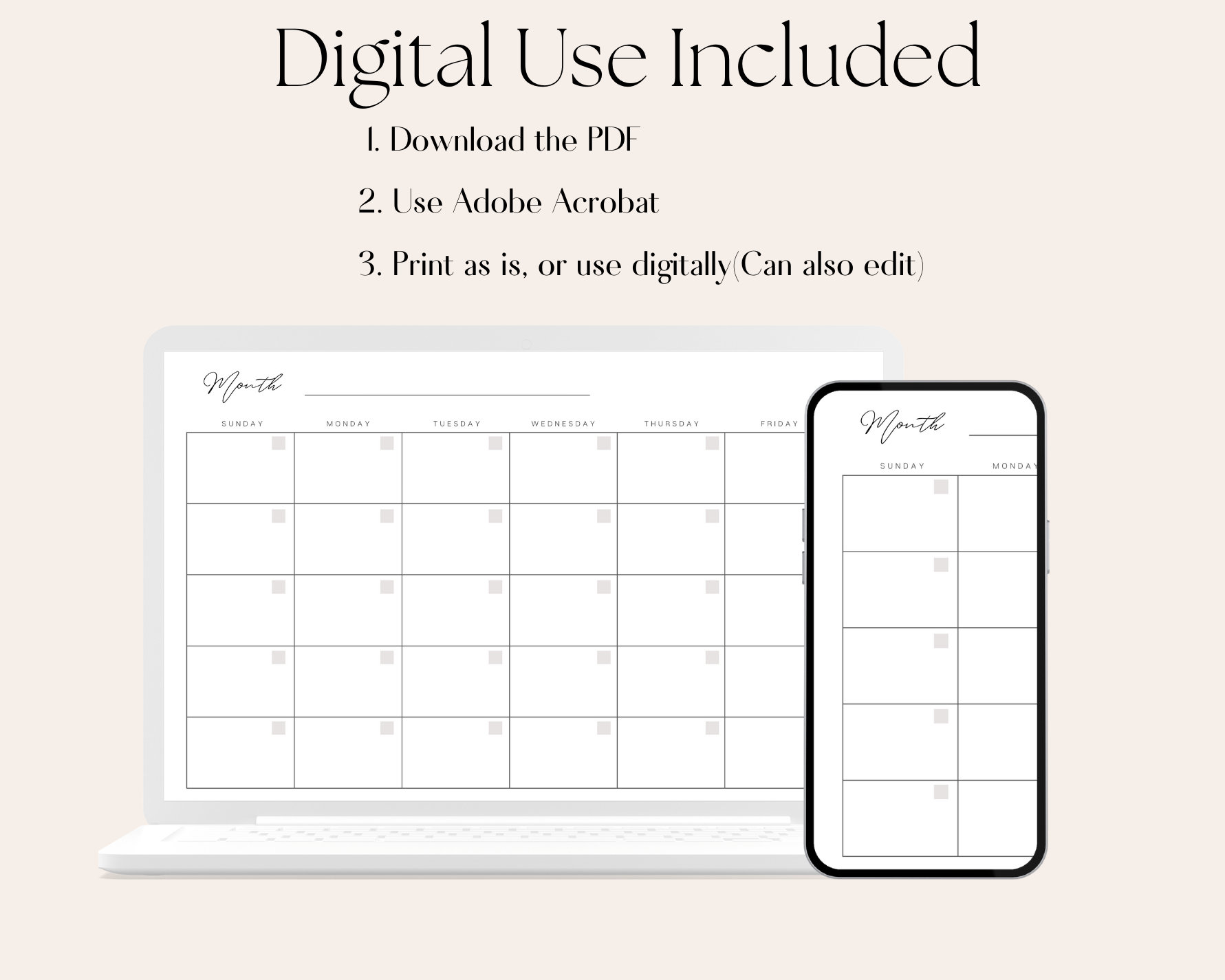 Editable Universal Month Calendar Printable Universal Month - Etsy
