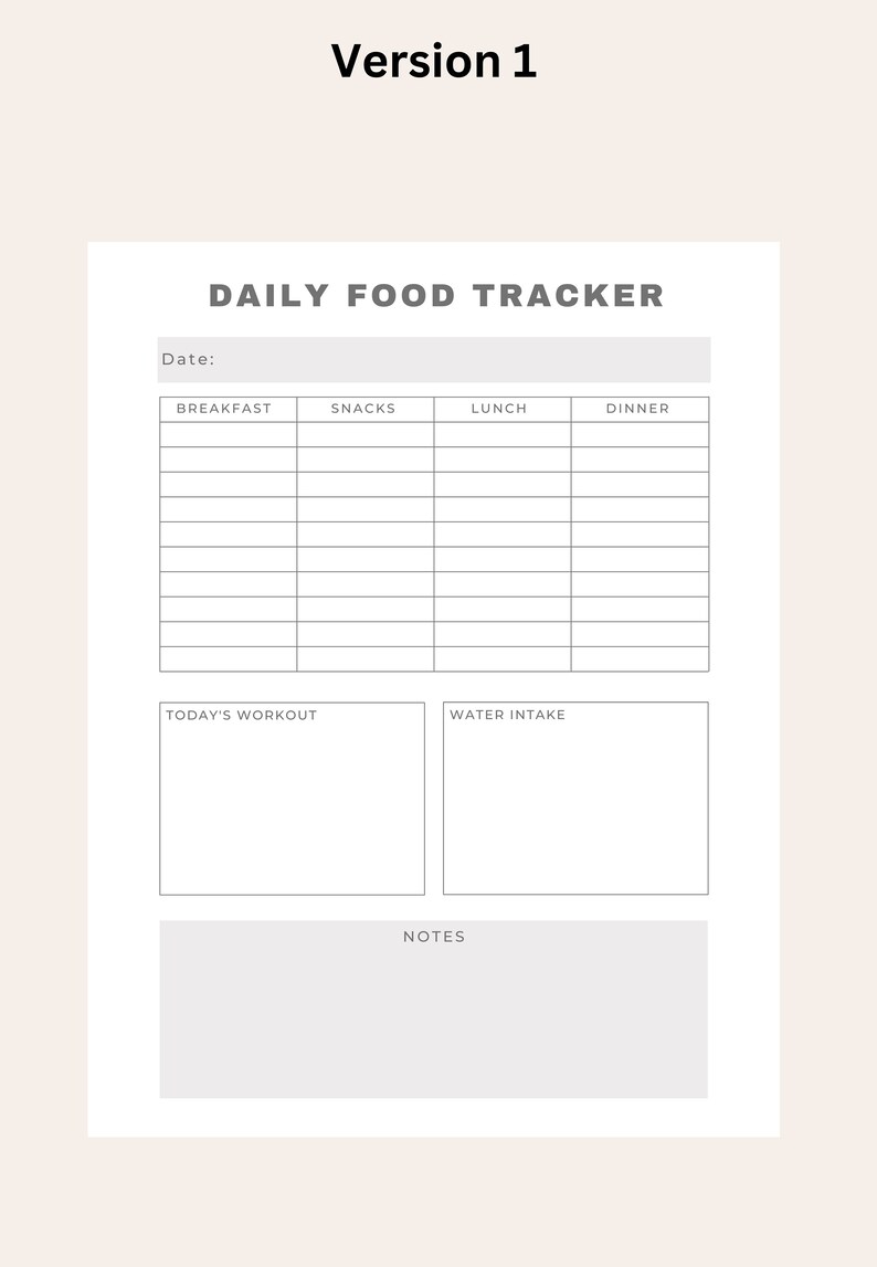 Printable Daily Food Tracker, Food Log, Track Health &amp; Fitness, Record ...