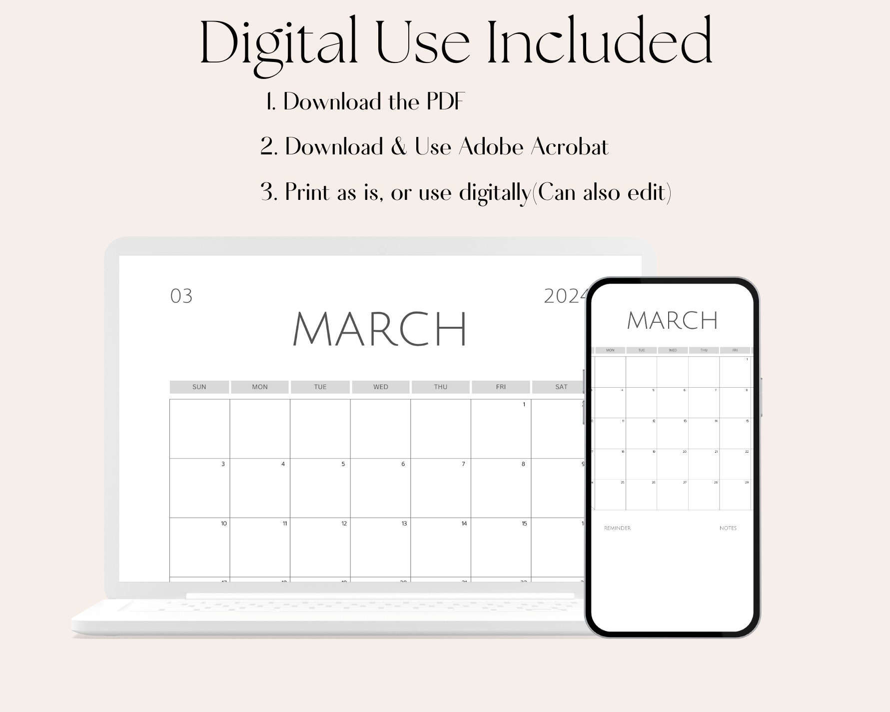 March 2024 Calendar, March 2024 Schedule, Monthly Calendar, 2024