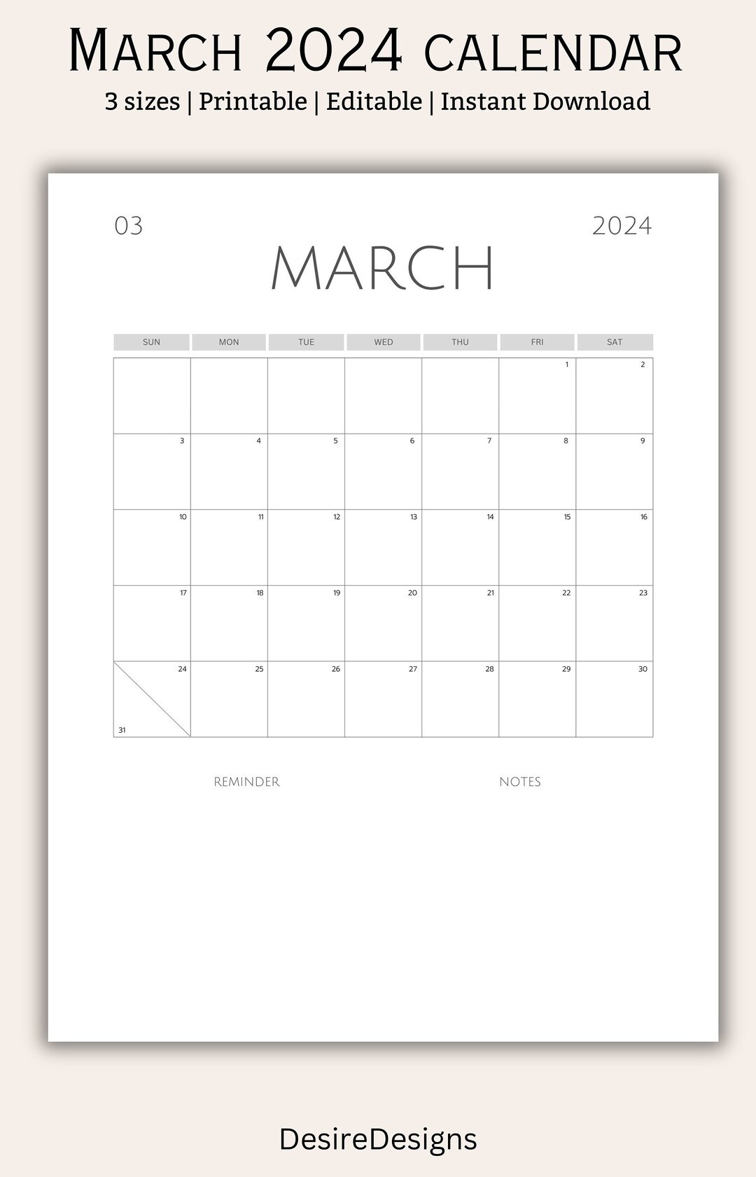 March 2024 Calendar, March 2024 Schedule, Monthly Calendar, 2024 ...