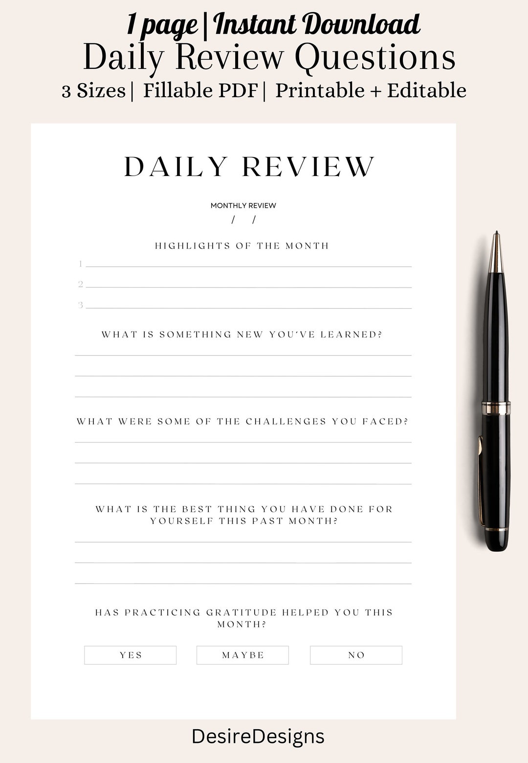 Daily Review Questions Printable End of Day Questions Etsy