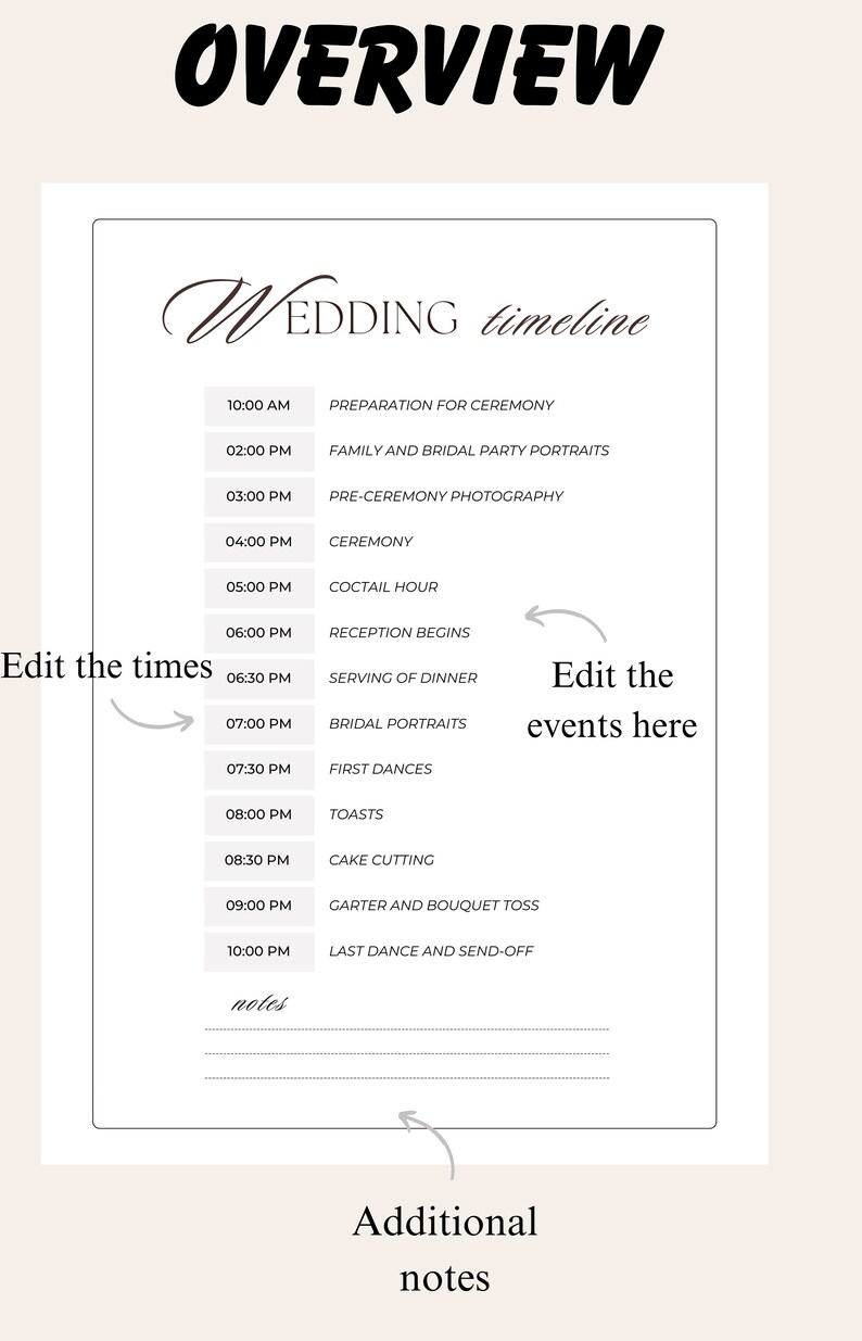 Editable Wedding Timeline, Editable Wedding Template, Wedding Sheet Printable, Wedding Schedule ...
