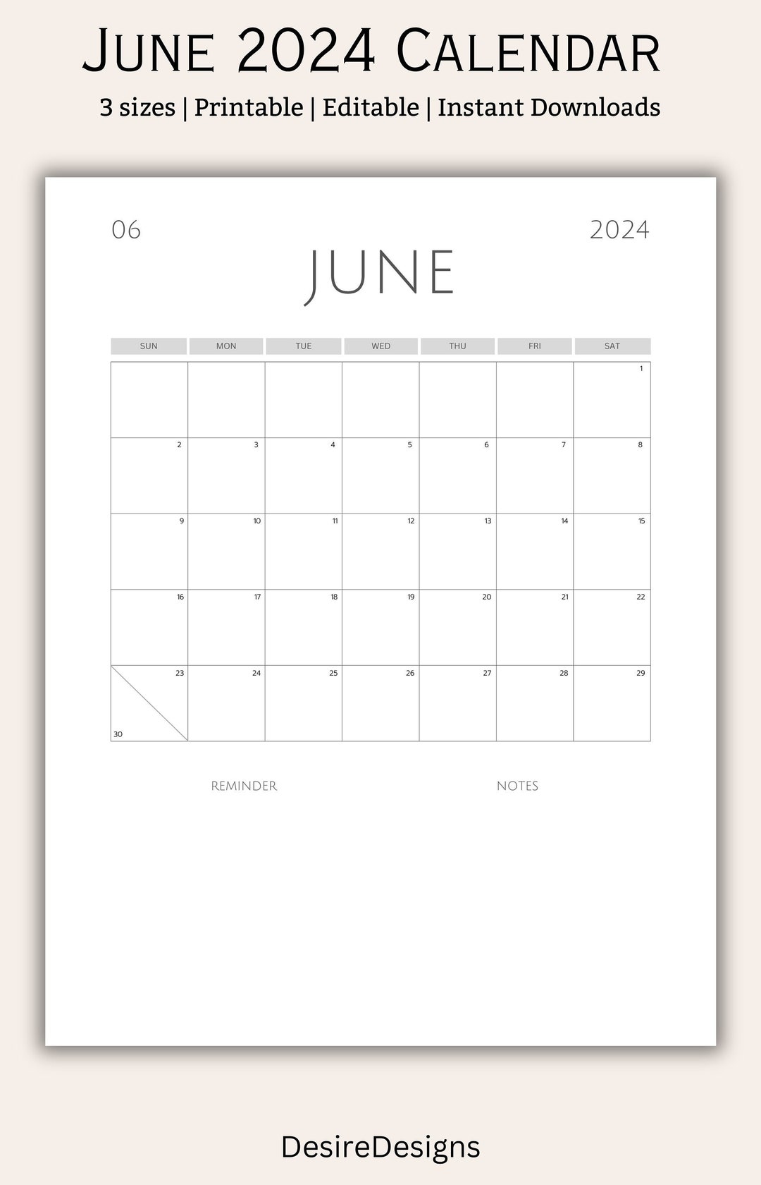 June 2024 Calendar, Monthly Calendar, 2024 Calendar, 2024, June Monthly