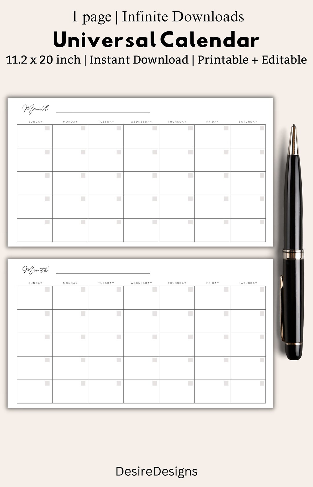 Editable Universal Month Calendar Printable Universal Month - Etsy