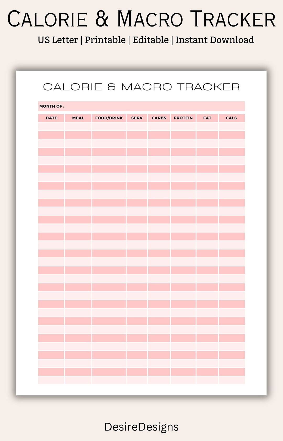 Calorie and Macro Tracker Meal Tracker Meal Prep Food Etsy