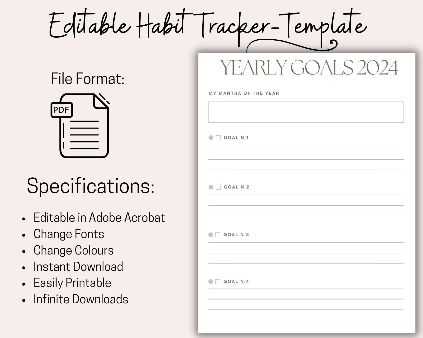 Editable Yearly Goals 2024 Printable Yearly Goals 2024 Etsy