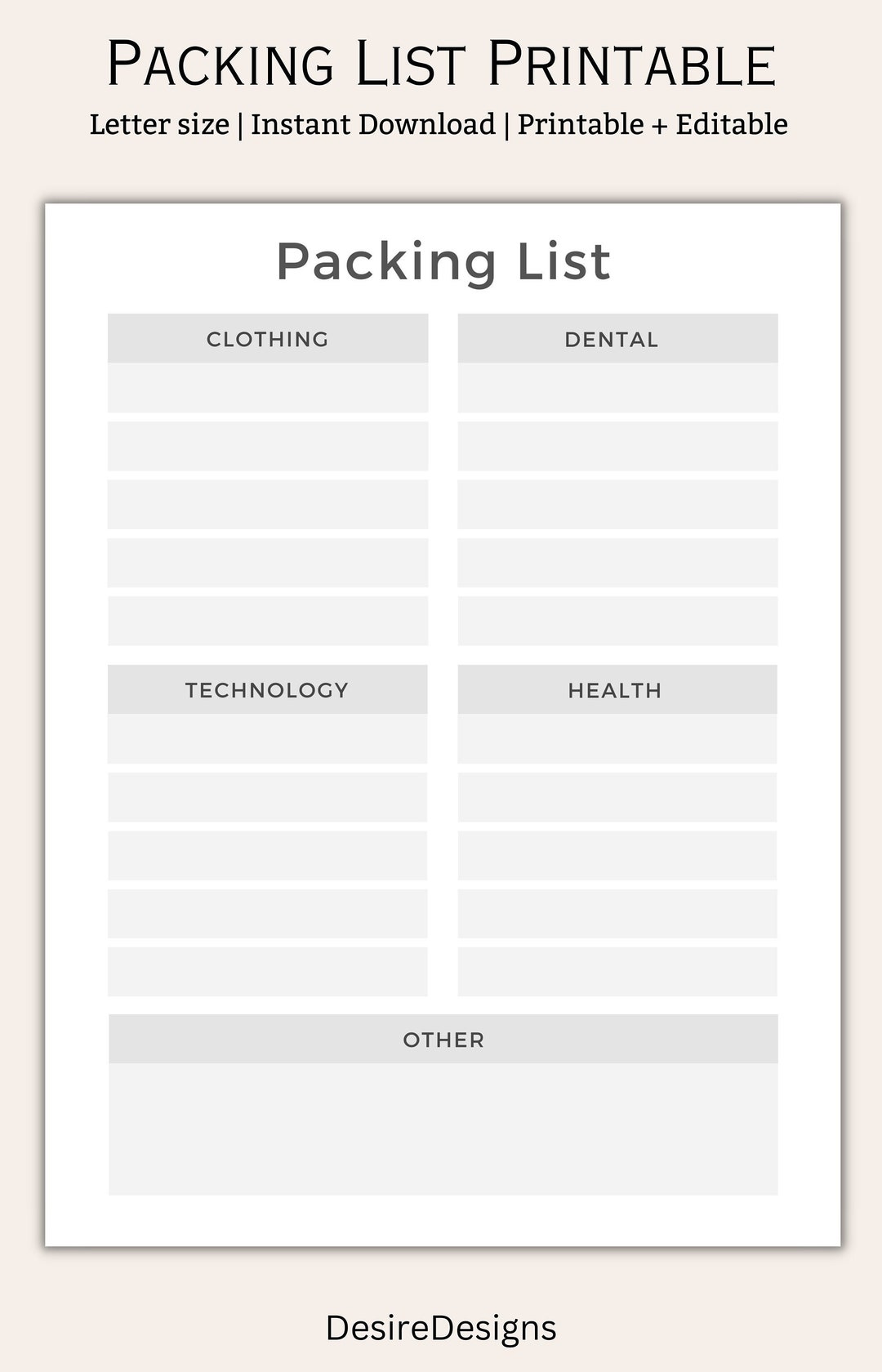Minimalist Printable Travel Packing List Packing List Simple - Etsy New ...