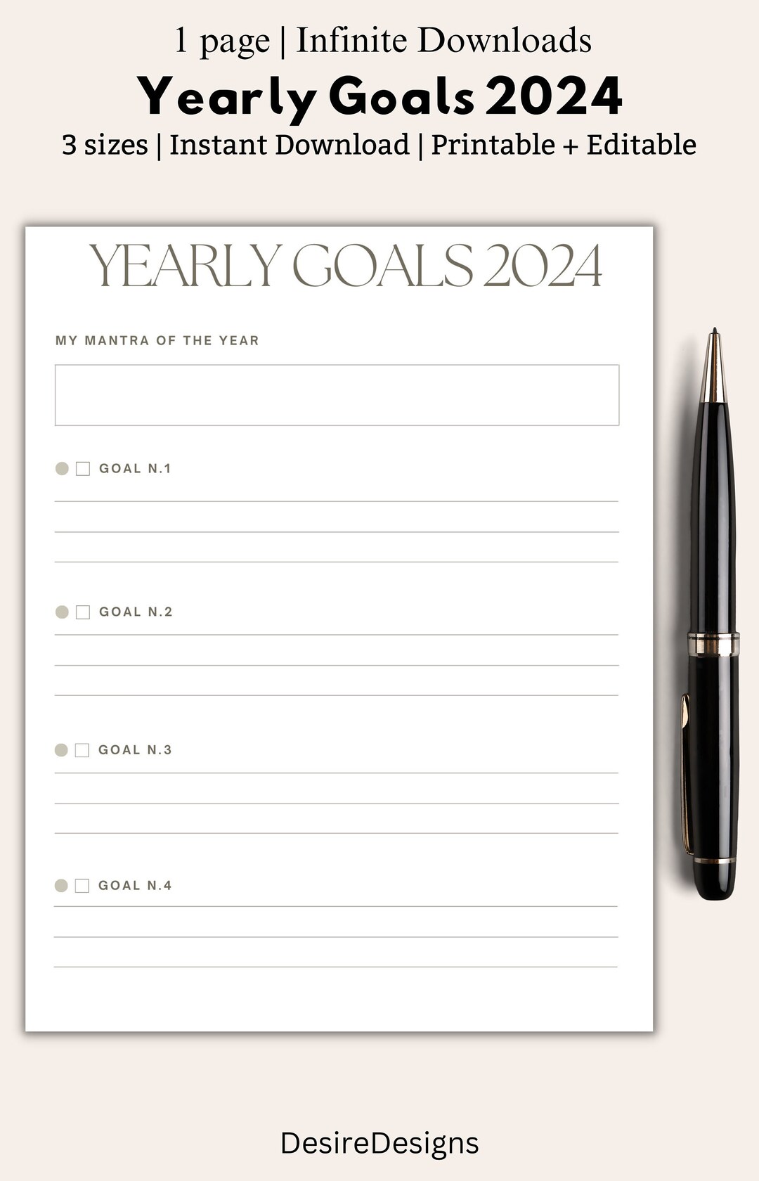 Editable Yearly Goals 2024 Printable Yearly Goals 2024 Etsy
