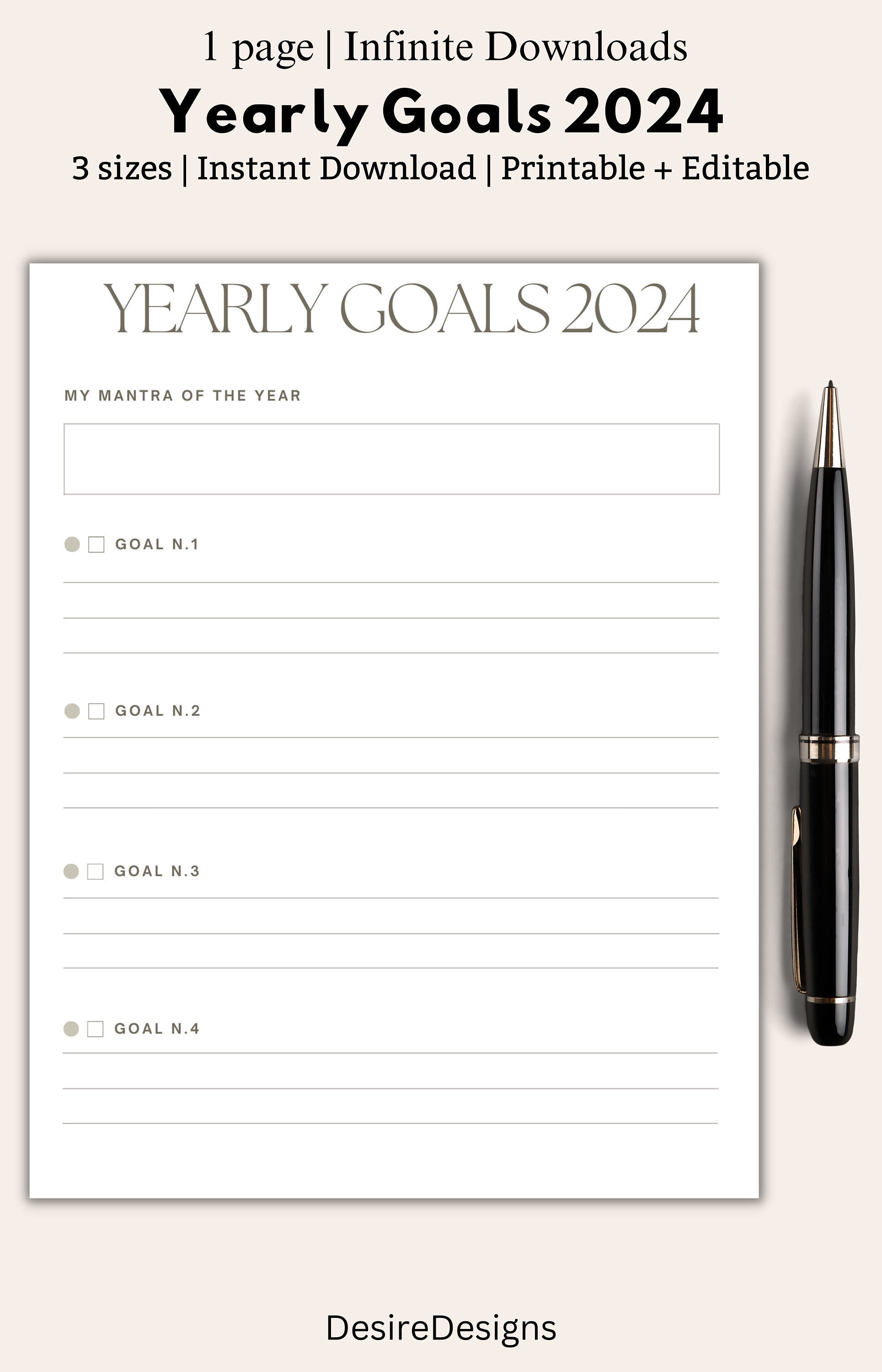 Editable Yearly Goals 2024 Printable Yearly Goals 2024 Etsy