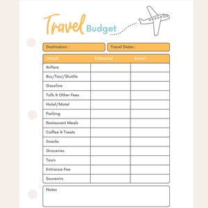Travel Budget Printable Travel Budget Editable Travel - Etsy