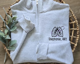 Respiratory Therapist Quarter Zip Sweatshirt, RT Pullover Sweatshirt, Respiratory Therapist Gifts, RT Graduation Gift, RRT Pullover Gift