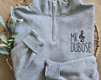 Music Teacher Quarter Zip Sweatshirt, Piano Teacher Gift, Choir Director, Band Director Gift, Chorus Teacher Gift, Orchestra Teacher Gift