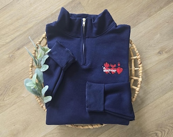 Sudadera con cremallera de un cuarto del Sagrado Corazón de Jesús, María y José, Sudadera de la Sagrada Familia, Camiseta católica, Regalo católico, Suéter de los Santos Corazones