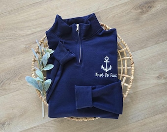 Custom Boat Name Quarter Zip Sweatshirt, Anchor Sweatshirt, Personalized Boating Shirt, Boat Owner Gift, Lake Boating Apparel, Lake Shirt